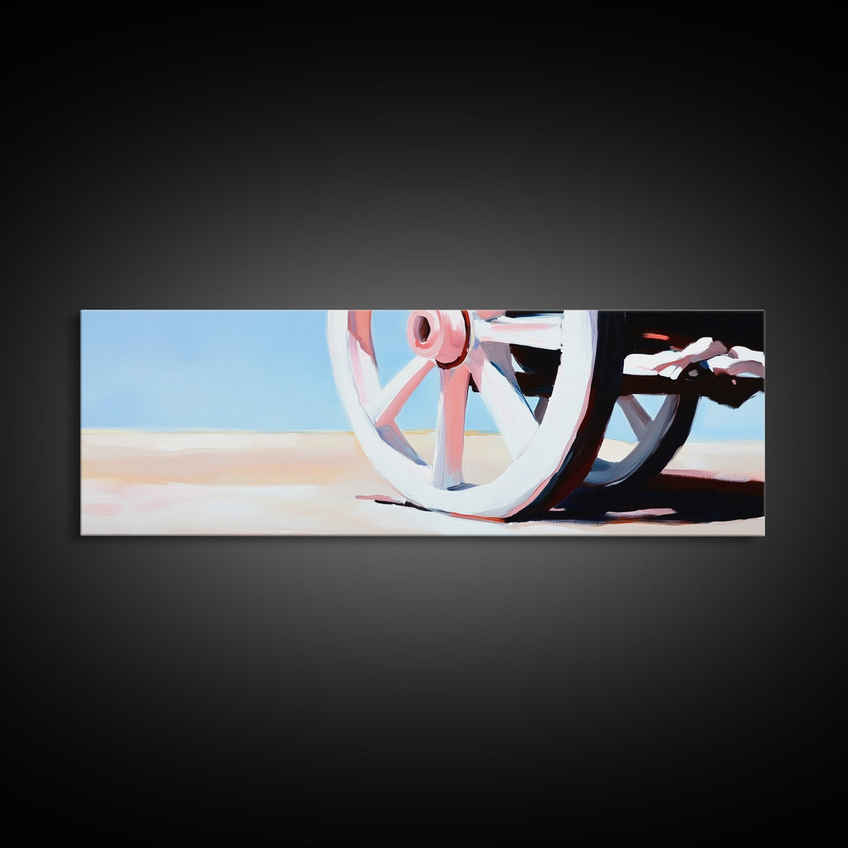 Rustic Wheel, Country Road, Soft Pastel Landscape, Farmhouse Decor, Western Wall Art, Framed Canvas Print, Living Room Aesthetic