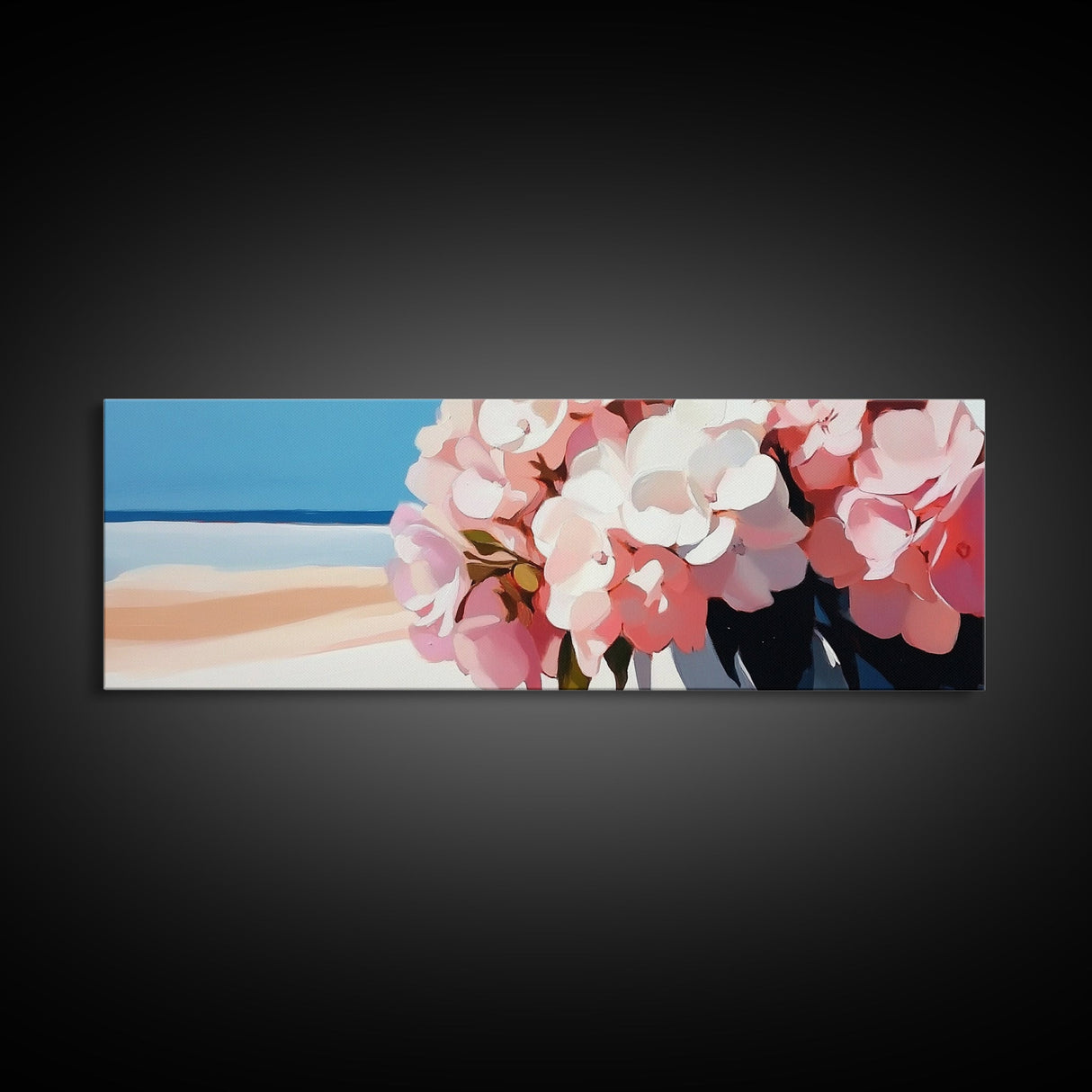Hydrangea Blooms, Coastal Flowers, Nature Wall Art, Living Room Decor, Summer Aesthetic, Impressionist Style, Framed Canvas Print