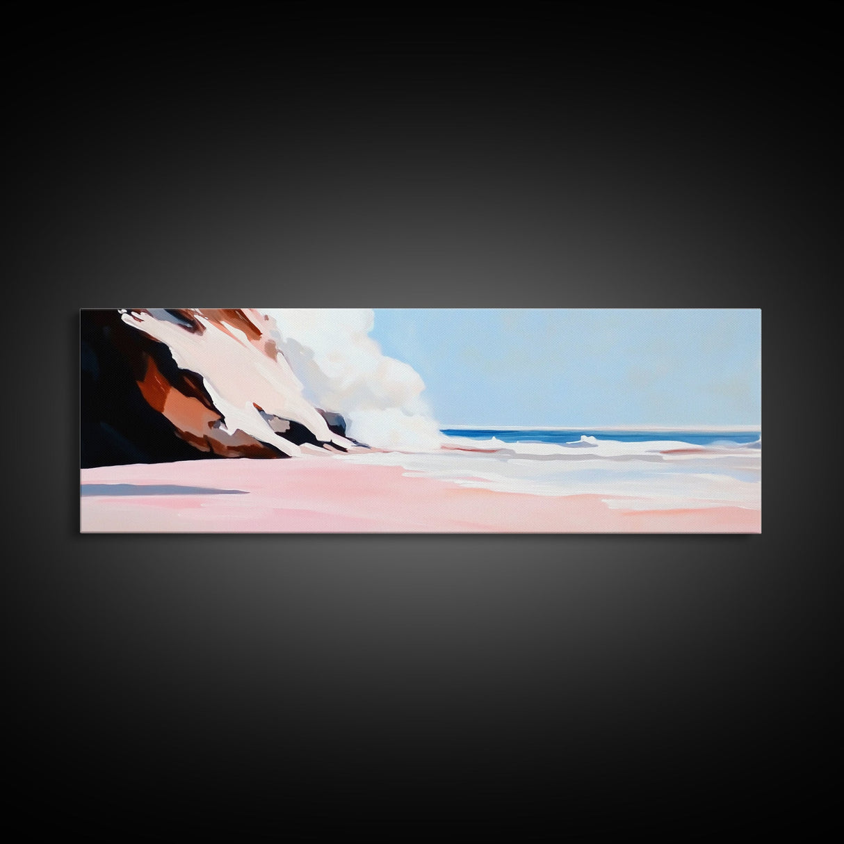 Sunset Cliffs, Ocean Mist, Coastal Landscape, Relaxing Wall Art, Beach Retreat, Soft Pastel Colors, Framed Canvas Print, Contemporary Style