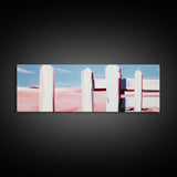 White Fence, Pastel Horizon, Modern Country Art, Minimalist Home Decor, Canvas Print, Farmhouse Wall Art, Soft Neutral Tones, Elegant Art