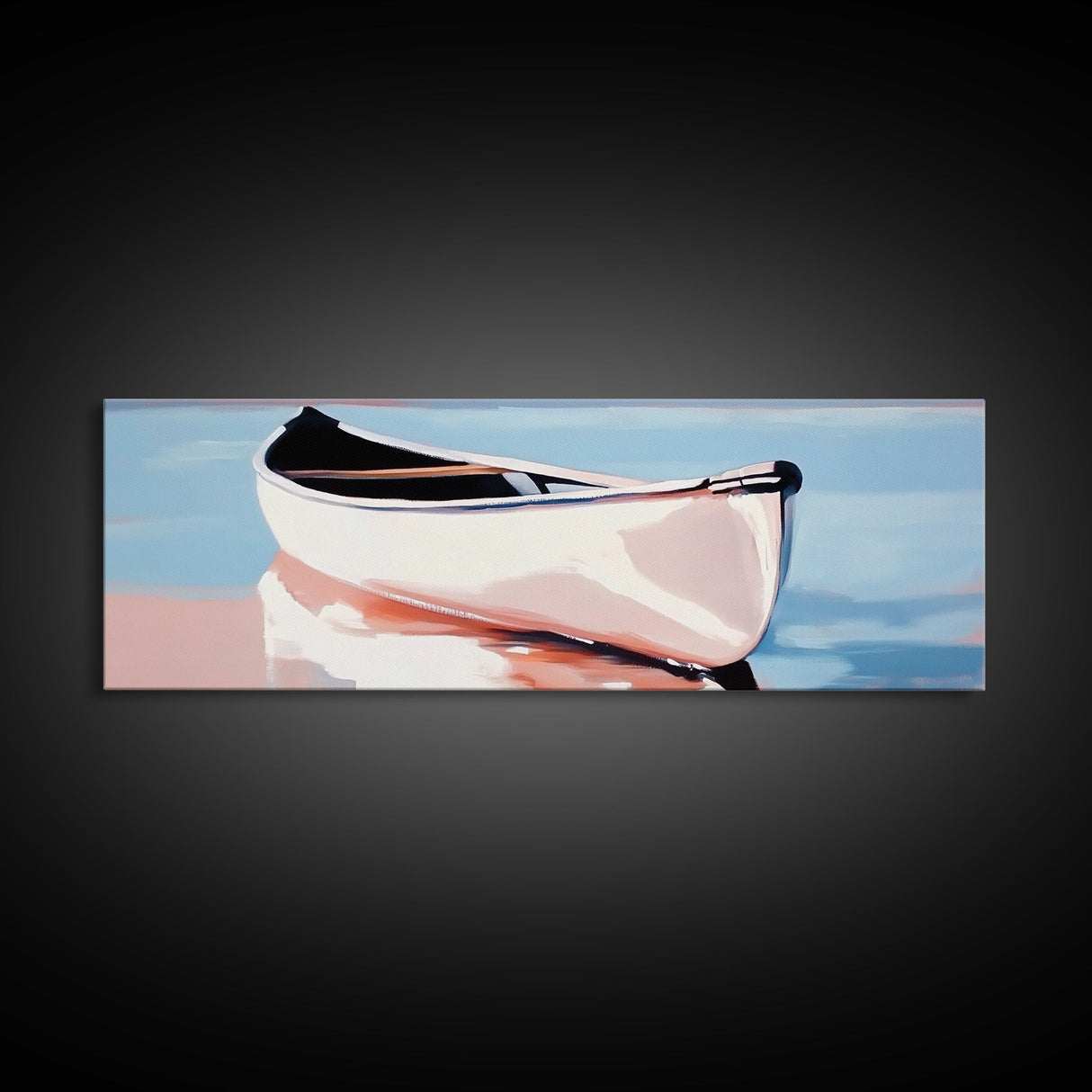 Reflection Boat, Calm Lake Art, Nautical Wall Decor, Framed Canvas Print, Coastal Serenity Art, Pastel Landscape, Living Room Wall Art