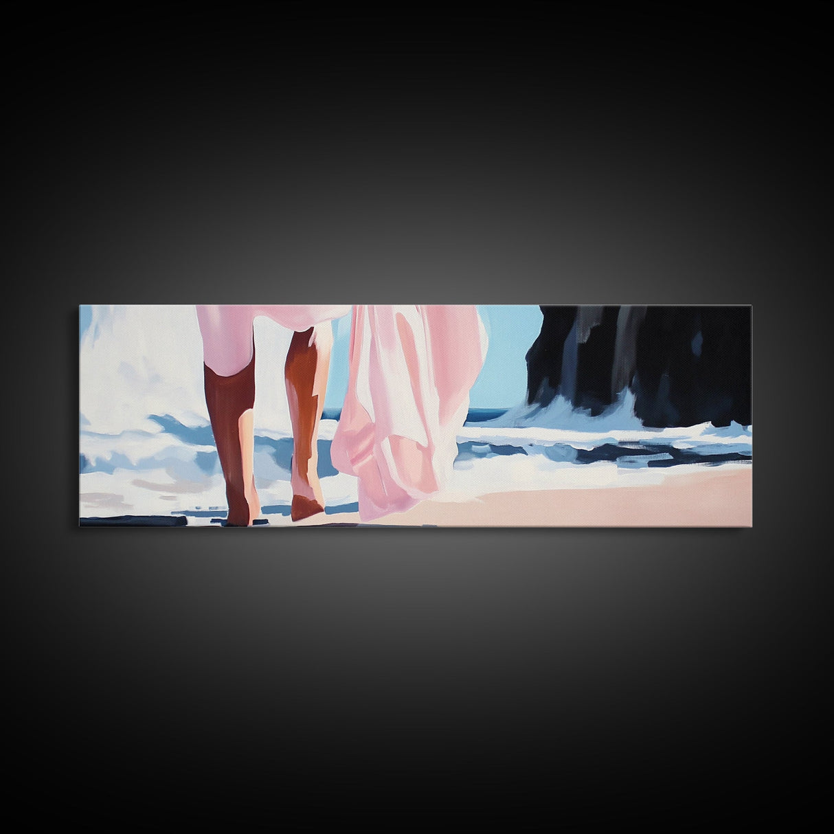 Ocean Waves, Feminine Beach Art, Coastal Minimalist Decor, Framed Canvas Print, Soft Pastel Seaside Art, Nautical Living Room Wall Art