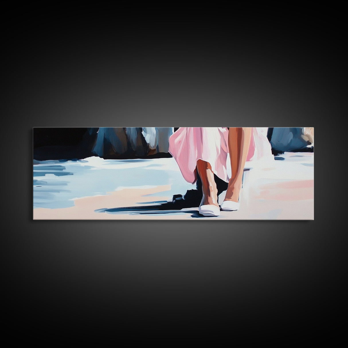 Seaside Elegance, Soft Beach Vibes, Ocean Walk Art, Framed Canvas Print, Feminine Coastal Decor, Seascape Painting, Summer Aesthetic