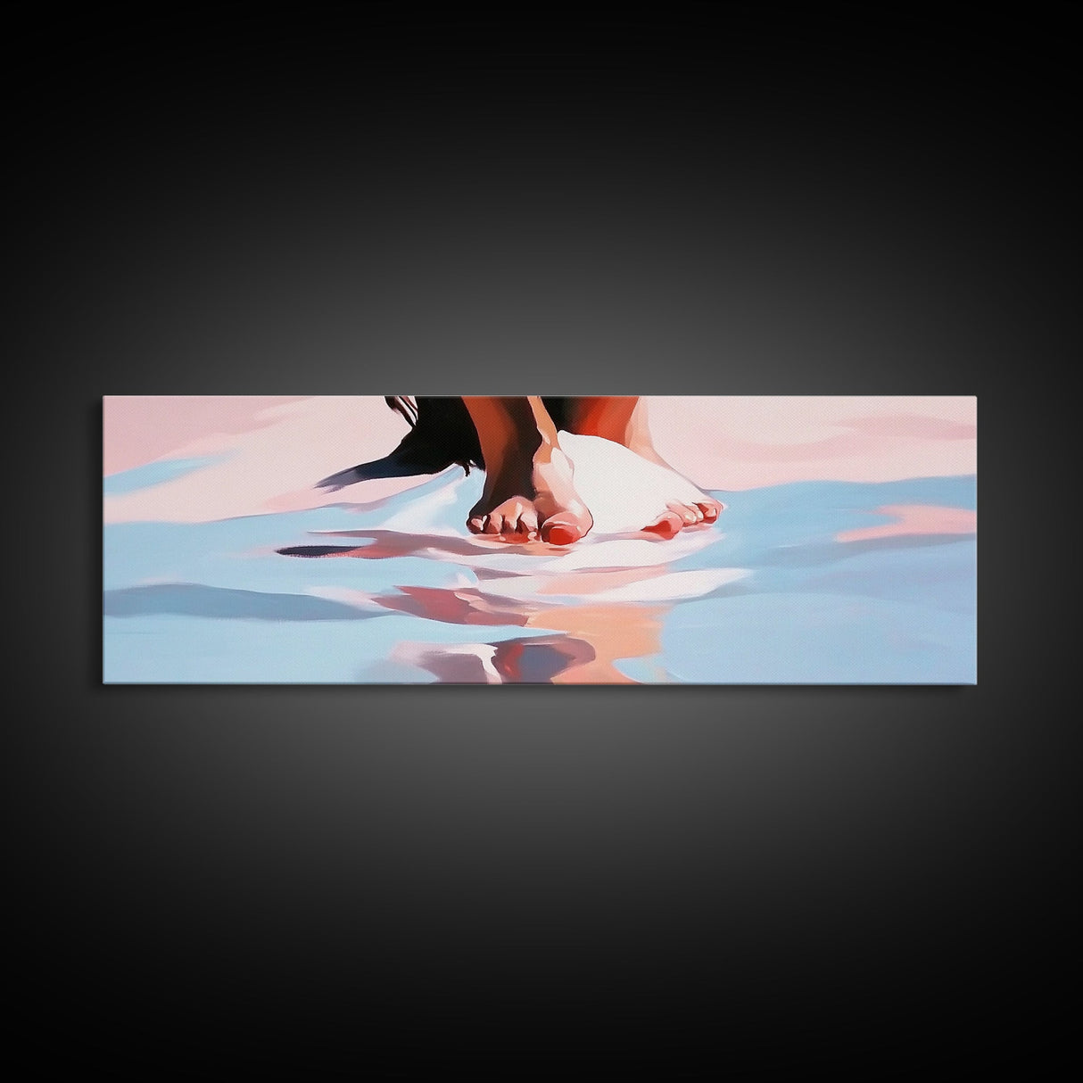 Barefoot Reflection, Beach Wall Art, Ocean Painting, Minimalist Coastal Decor, Modern Seascape, Framed Canvas Print, Boho Home Aesthetic
