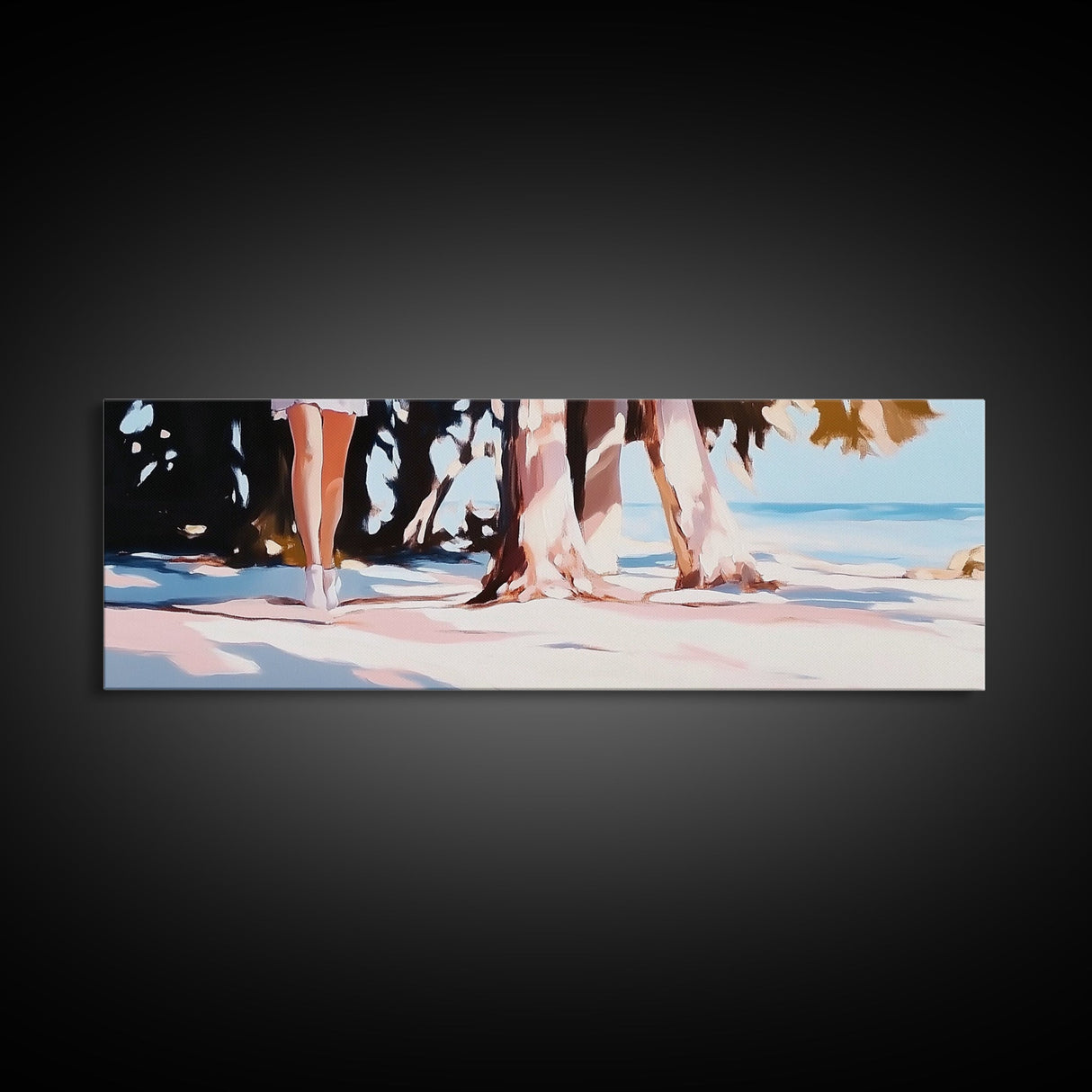 Palm Shadows, Beach Escape, Relaxing Shoreline, Summer Coastal, Canvas Print, Boho Aesthetic, Living Room Wall Art, Modern Tropical Decor