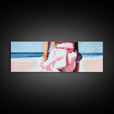 Beach Walk, Soft Waves, Feminine Coastal, Romantic Seascape, Framed Canvas Print, Boho Art, Bedroom Wall Art, Minimalist Aesthetic
