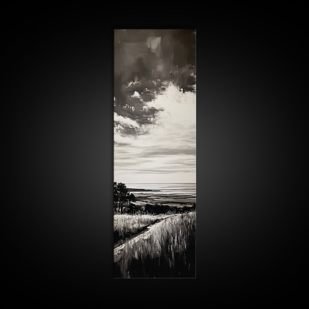 Stormy Horizon, Moody Landscape, Coastal View, Canvas Print, Black and White Art, Minimalist Painting, Modern Wall Decor, Office Art