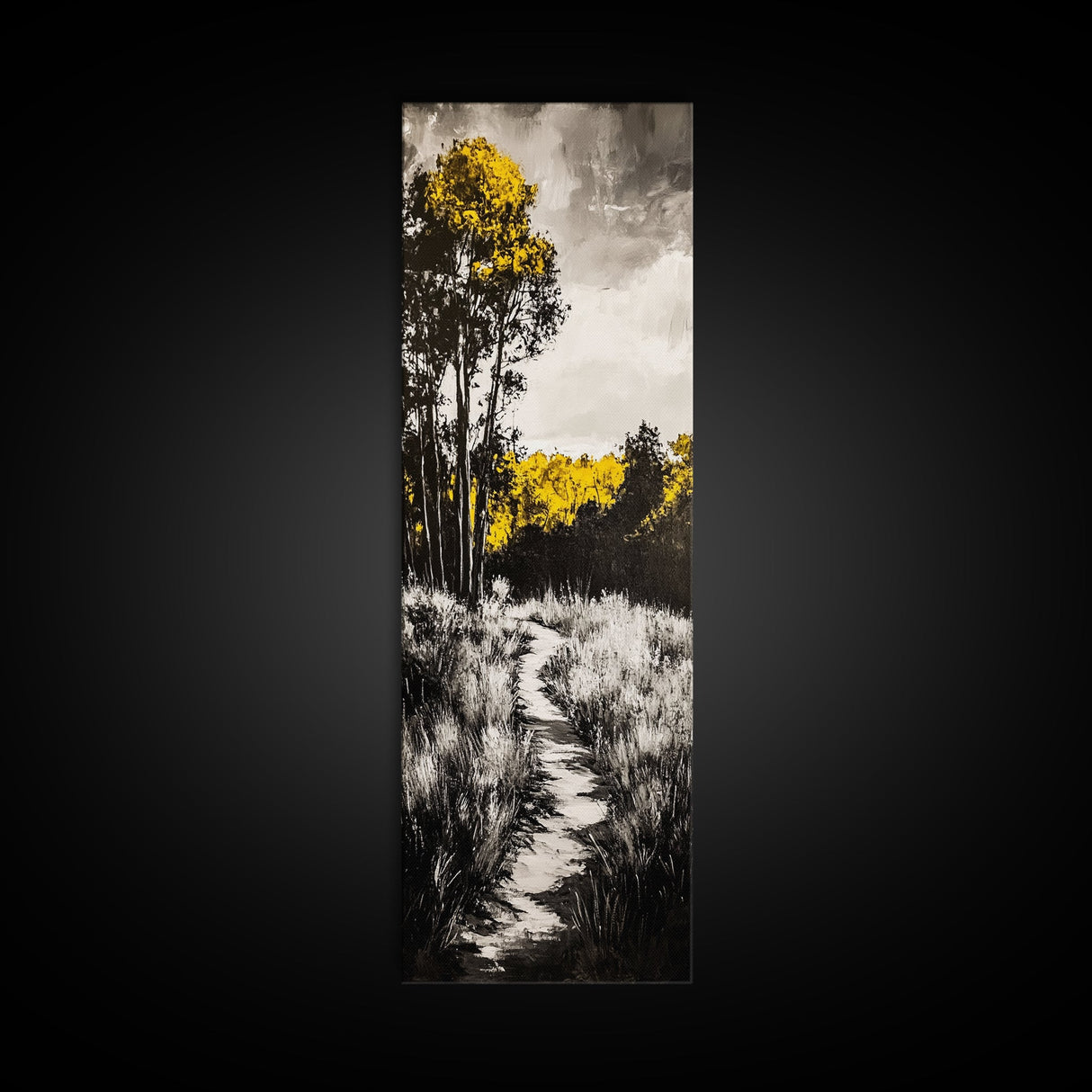 Autumn Trail, Golden Trees, Rustic Nature, Framed Canvas Print, Fall Wall Art, Country Home Decor, Warm Landscape Painting, Bedroom Art