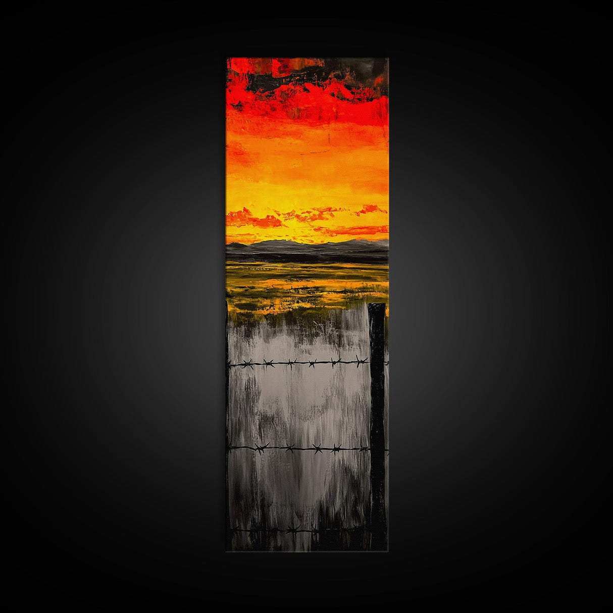 Sunset Fence, Fiery Sky, Bold Colors, Canvas Print, Western Landscape, Rustic Home Decor, Ranch Wall Art, Farmhouse Living Room