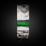 Green Lake, Moody Sky, Reflection, Framed Canvas Print, Minimalist Landscape, Monochrome Art, Office Decor, Nature Inspired Wall Art
