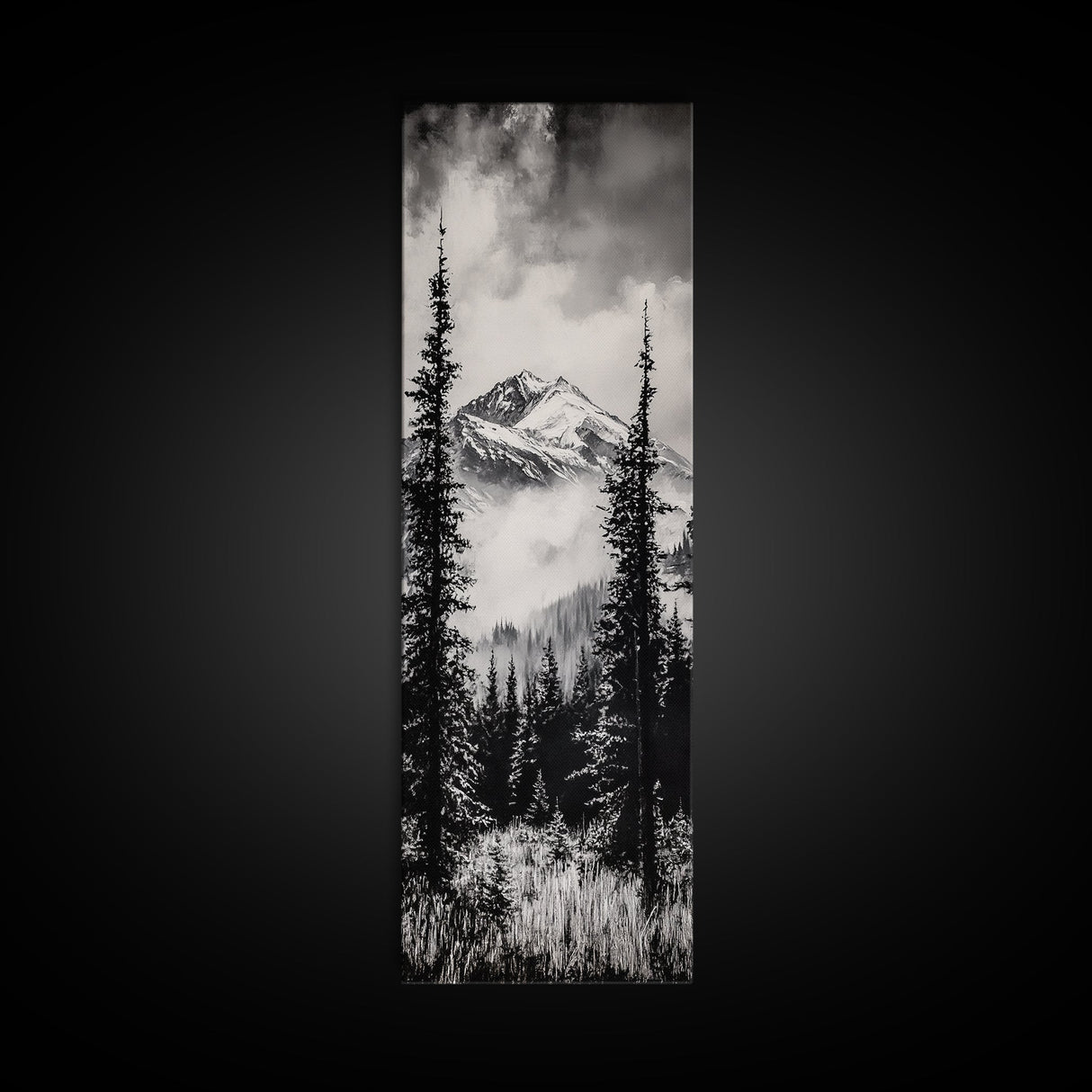 Snowy Mountains, Black and White, Misty Pines, Canvas Print, Winter Wall Art, Nature Photography, Lodge Decor, Cabin Wall Art