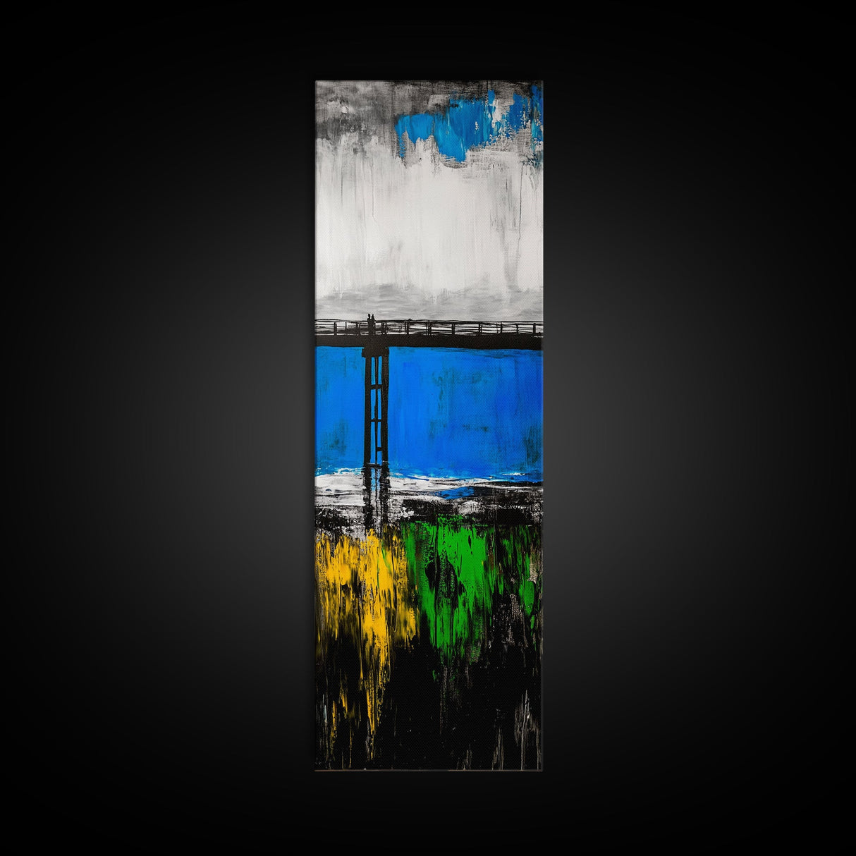 Bridge, Blue Water, Modern Abstract, Canvas Print, Contemporary Art, Urban Landscape, Minimalist Wall Art, Office Decor, Unique Home Art
