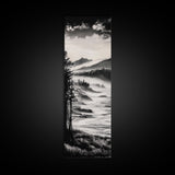 Misty Mountain Coast, Black and White Landscape Art, Modern Wall Decor, Framed Canvas Print, Minimalist Nature Art, Bedroom Wall Art