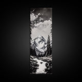 Snowy Peak, Mountain Reflection, Black White Nature, Adventure Landscape, Cabin Decor, Hiking Art, Framed Canvas Print
