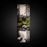 Tranquil River, Black White Nature, Reflective Water Scene, Forest Wall Decor, Rustic Landscape, Living Room Art, Framed Canvas Print
