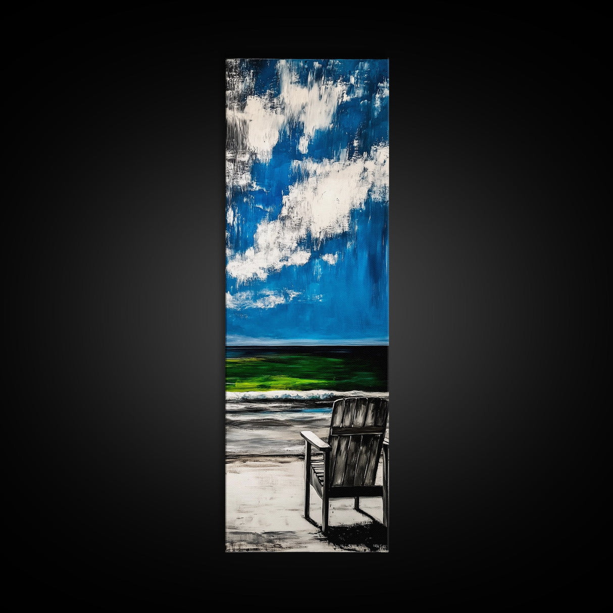 Seaside Chair, Ocean View, Relaxing Beach, Framed Canvas Print, Coastal Wall Art, Serene Landscape, Beach House Decor, Living Room Art