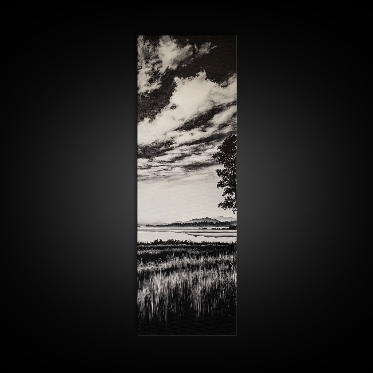 Black White, Misty Marsh, Monochrome Landscape, Minimalist Wall Art, Canvas Print, Modern Home Decor, Living Room Art, Nature Scene