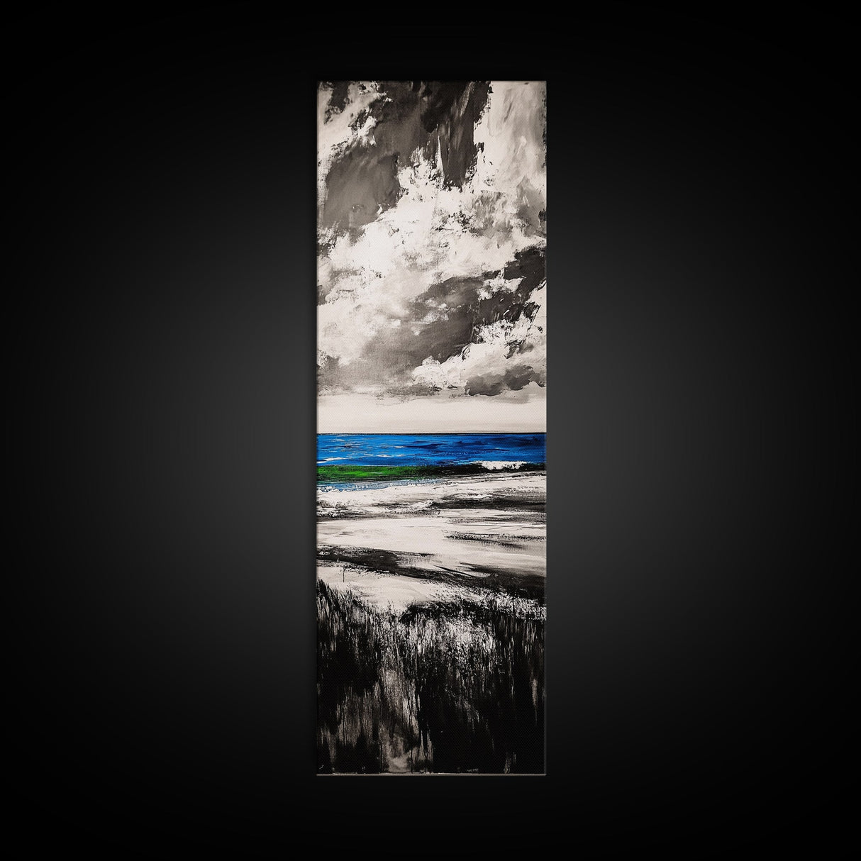 Tranquil Ocean View, Coastal Landscape Art, Blue Waters, Minimalist Beach Scene, Canvas Print, Living Room Decor, Serene Nature Art