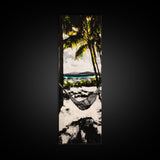 Hammock Beach View, Tropical Wall Art, Relaxing Coastal Scene, Boho Art, Canvas Print, Bedroom Decor, Palm Tree Art, Tranquil Vibes