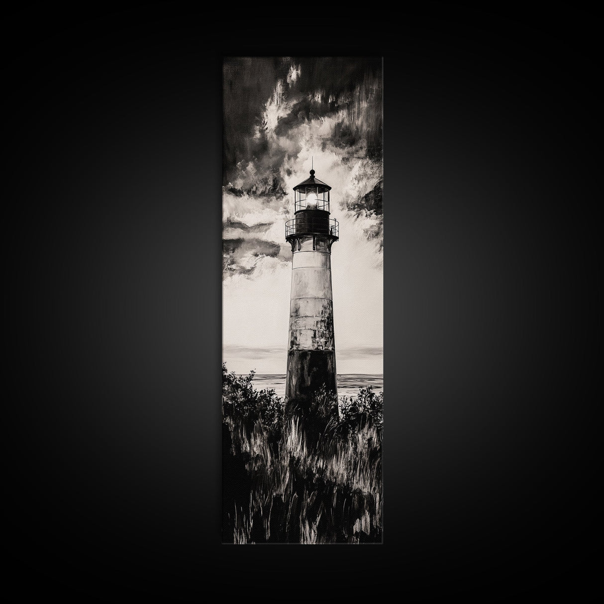 Lighthouse Silhouette, Coastal Wall Art, Nautical Decor, Canvas Print, Black and White Art, Seaside Home Decor, Minimalist Ocean Scene