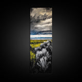Stormy Landscape, Dramatic Sky Art, Moody Coastal Painting, Canvas Print, Nature Inspired Art, Dark Blue Wall Decor, Living Room Art