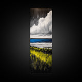 Coastal Field, Dramatic Clouds, Moody Landscape Art, Nature Inspired Decor, Framed Canvas Print, Entryway Wall Art, Modern Farmhouse Art