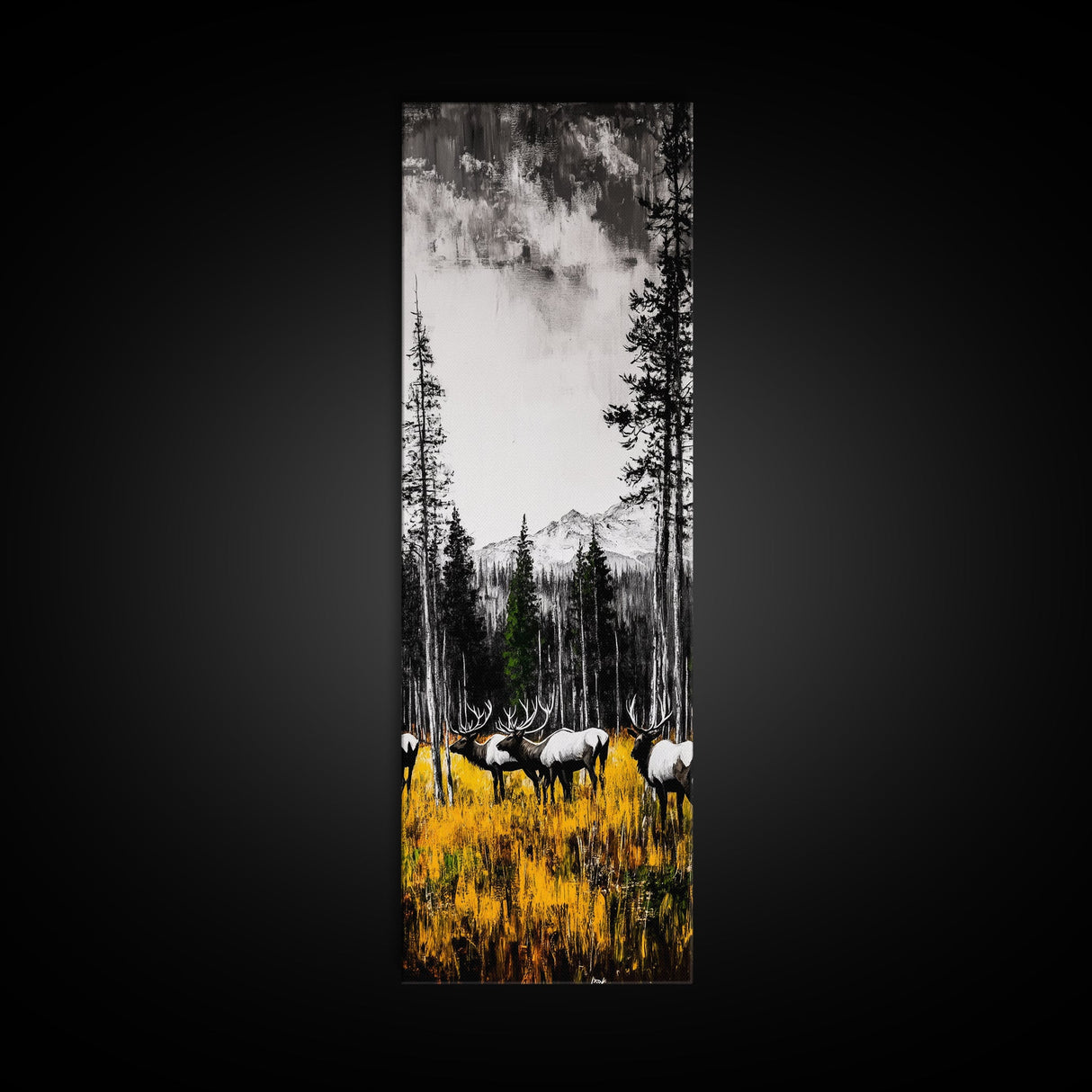 Autumn Elk, Wildlife Painting, Rustic Lodge Decor, Mountain Scene Art, Framed Canvas Print, Cabin Wall Art, Fall Art, Western Decor