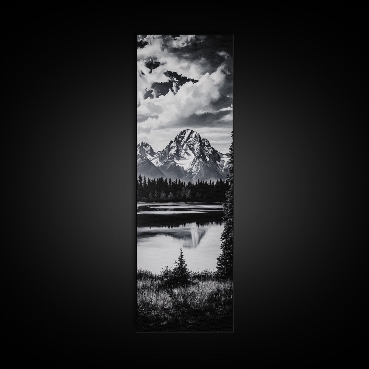 Teton Mountains, Framed Canvas Print, National Park Art, Rustic Cabin Decor, Wilderness Landscape, Black and White Art, Office Decor