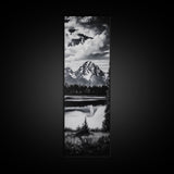 Teton Mountains, Framed Canvas Print, National Park Art, Rustic Cabin Decor, Wilderness Landscape, Black and White Art, Office Decor