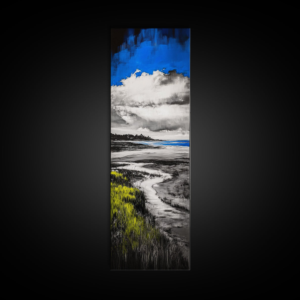 Coastal Marsh, Blue Sky, Canvas Print, Beach House Art, Minimalist Seascape, Ocean Decor, Nature Inspired Artwork, Living Room Art