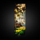 Tropical Landscape Painting, Palm Tree Art, Beach House Wall Decor, Coastal Summer Art, Vibrant Green and Yellow Art, Framed Canvas Print