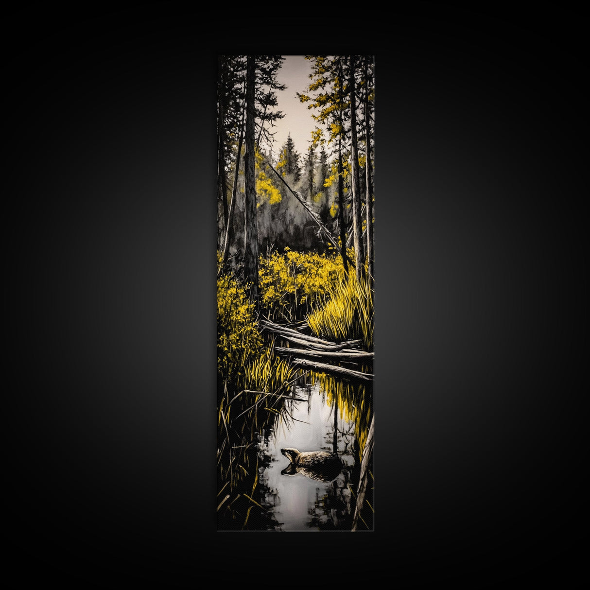 Forest Reflection, Nature Landscape, Wildlife Art, Rustic Cabin Wall Art, Woodland Scene, Canvas Print, Autumn Decor, Moody Atmosphere