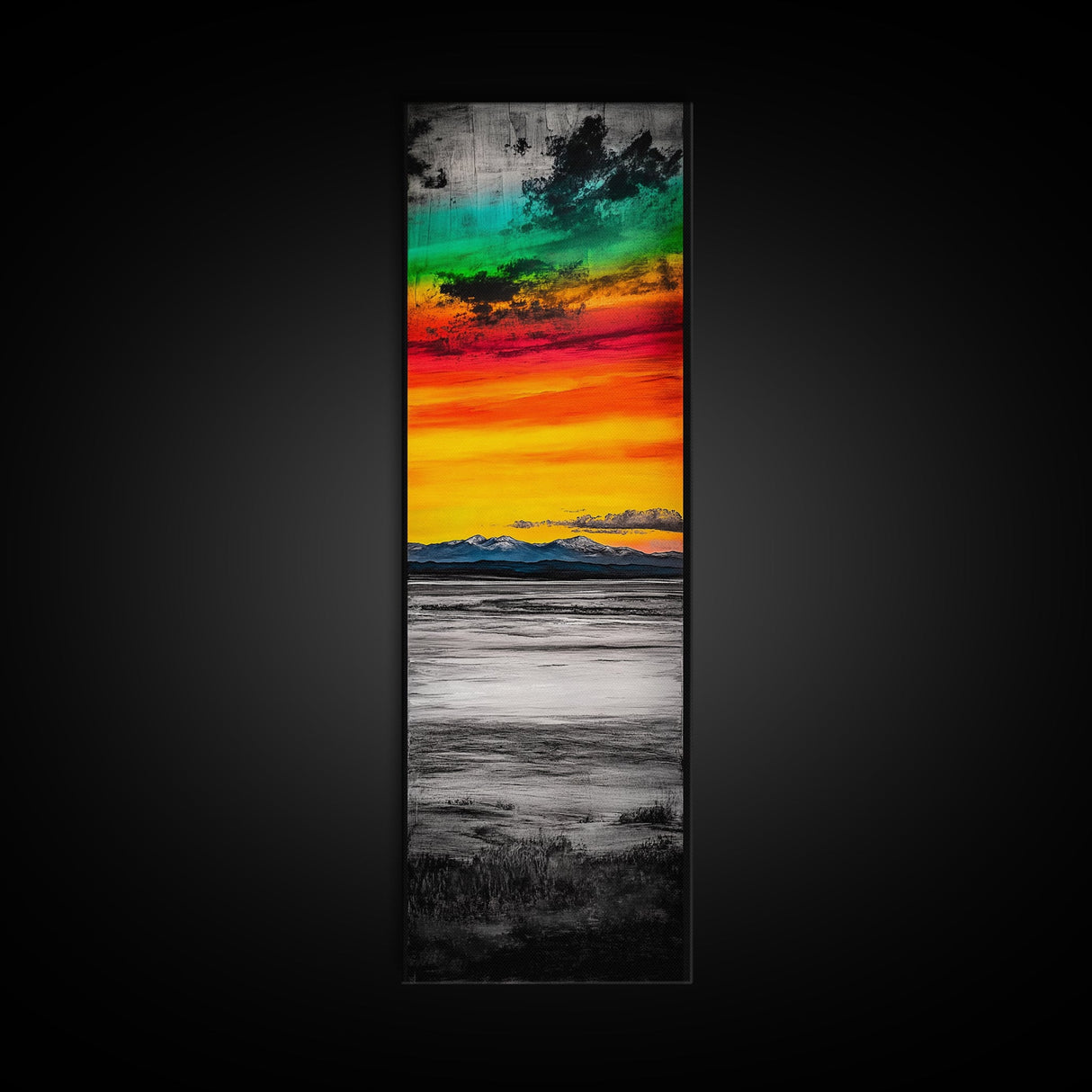 Vibrant Sunset Art, Mountain Landscape Print, Colorful Sky Painting, Modern Nature Decor, Home Wall Art, Large Canvas Print