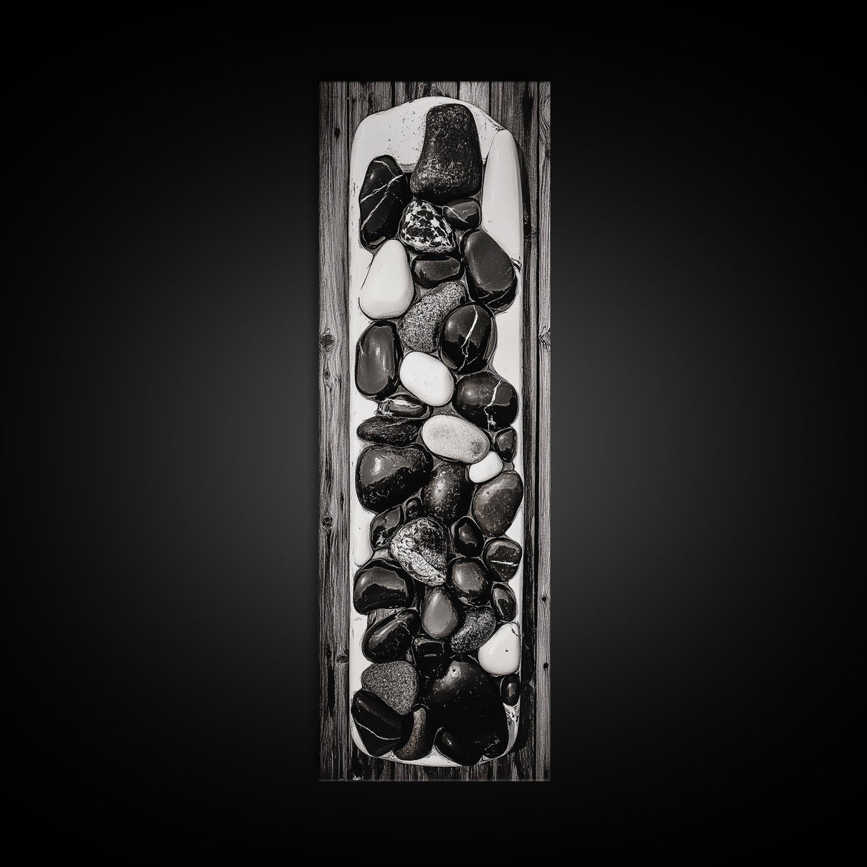Black and White Stones, Minimalist Rock Art, Rustic Home Decor, Natural Texture Print, Modern Zen Wall Art, Framed Canvas Print