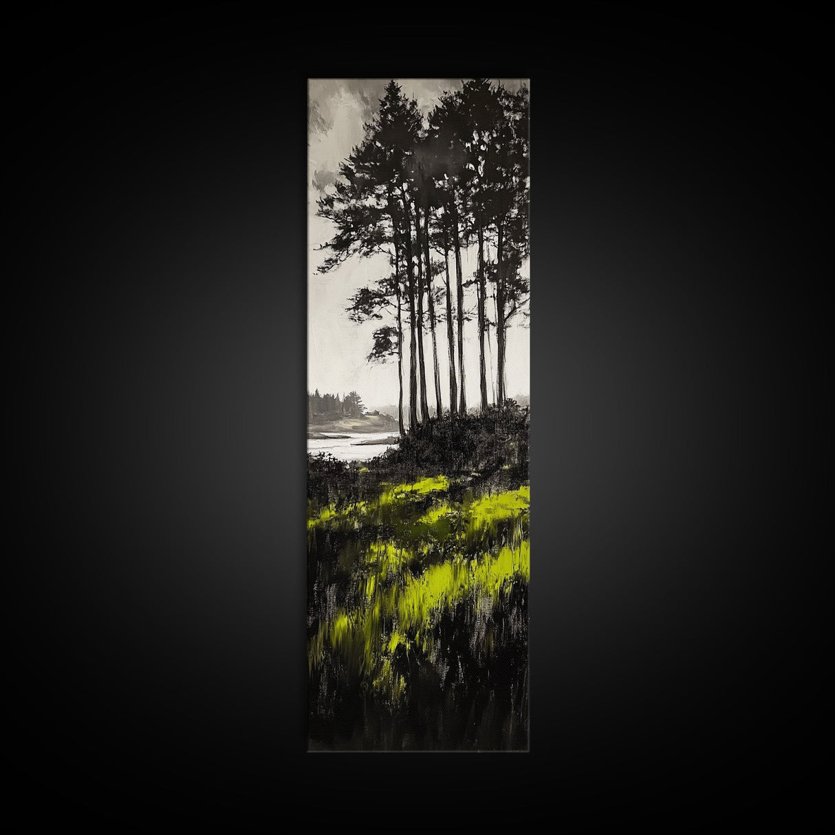 Forest Reflection, Mystical Landscape, Dark Green Art, Moody Nature, Framed Canvas Print, Living Room Wall Art, Elegant Home Aesthetic
