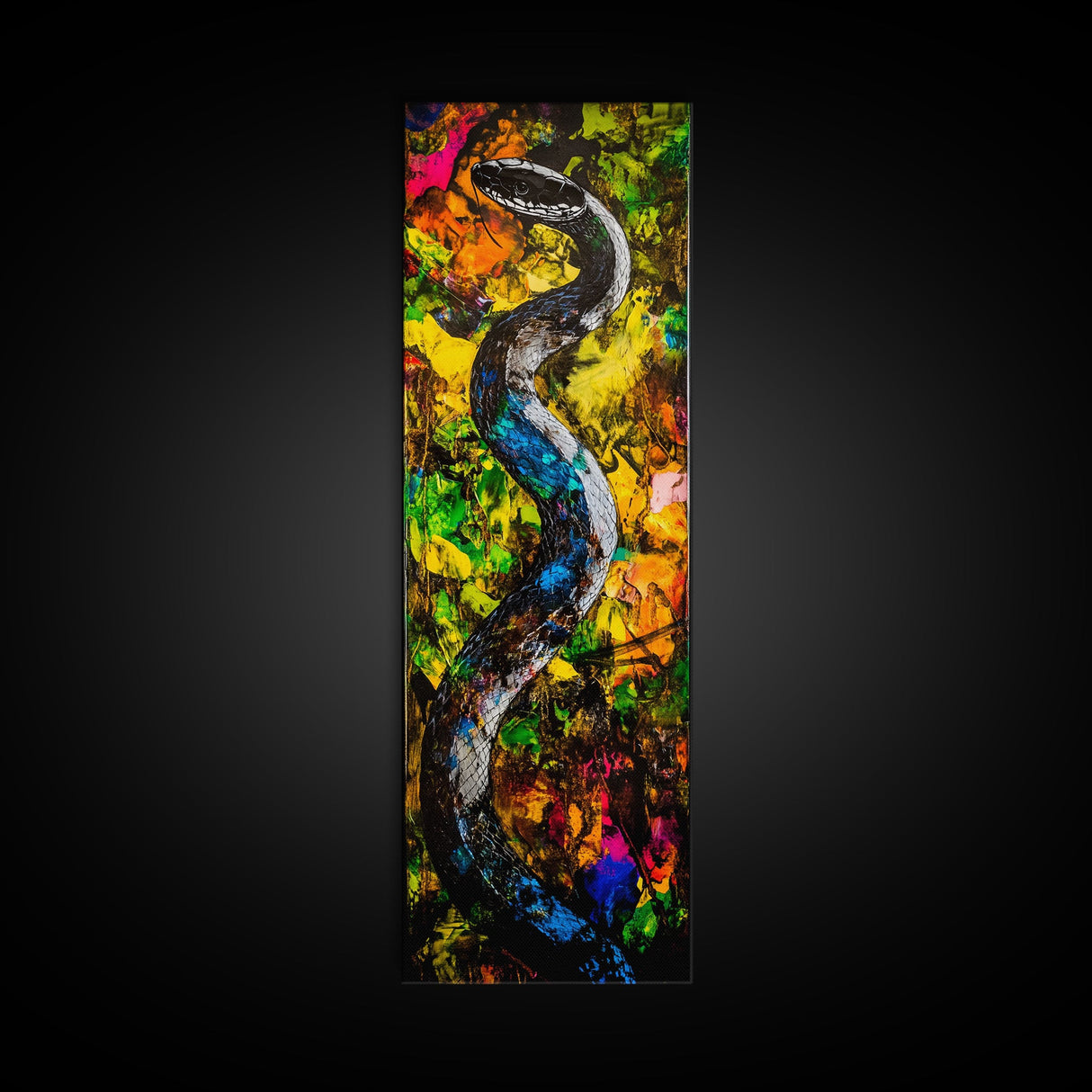 Vibrant Snake, Colorful Wildlife, Bold Abstract, Jungle Theme, Wall Decor, Framed Canvas Print, Living Room Art, Unique Home Design