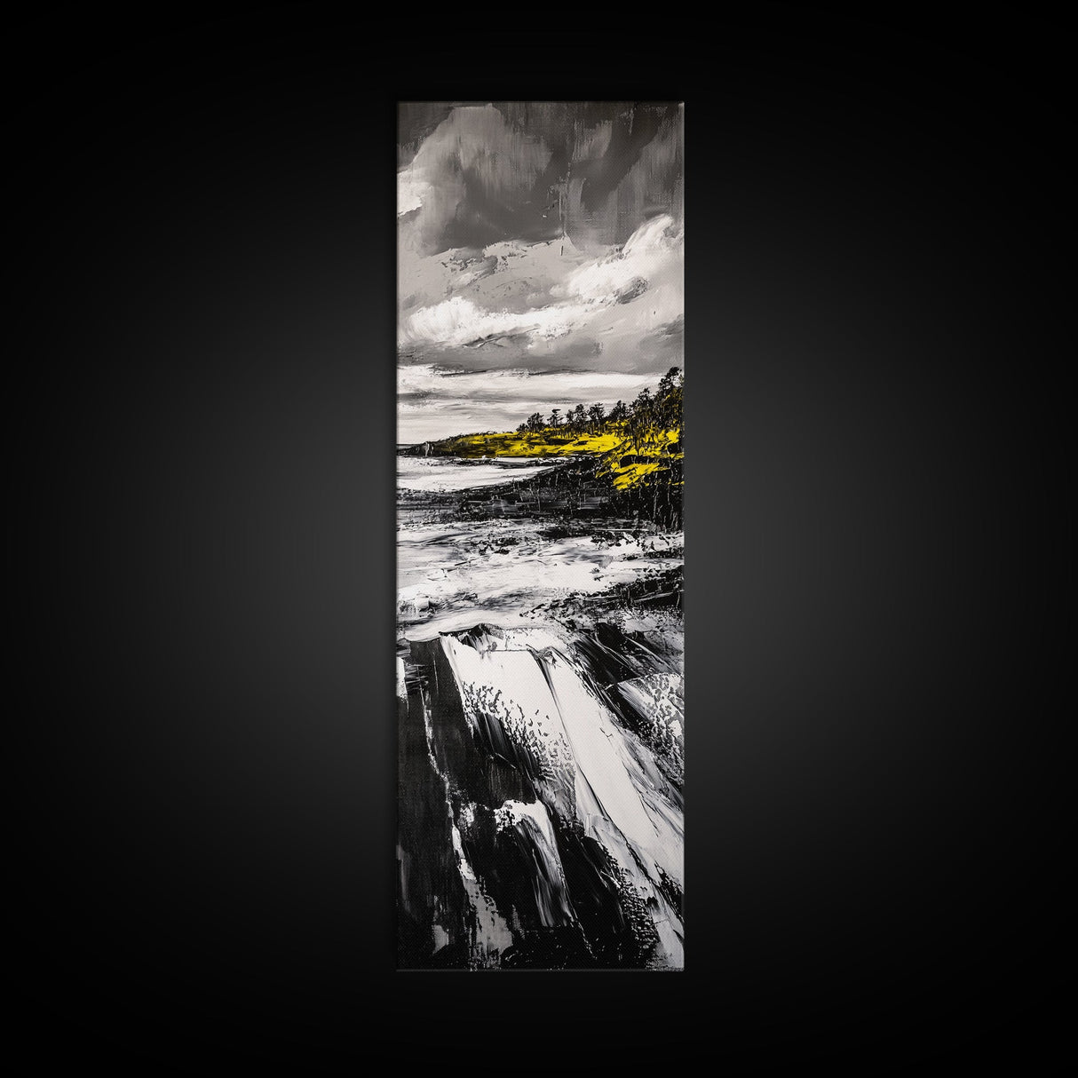 Dramatic Seascape, Stormy Ocean Art, Coastal Painting, Black and White Art, Monochrome Home Decor, Canvas Print, Living Room Accent