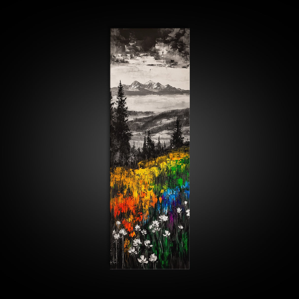 Vibrant Landscape, Mountain View, Wildflower Meadow, Framed Canvas Print, Nature Art, Cabin Decor, Rustic Wall Art, Living Room Wall Art