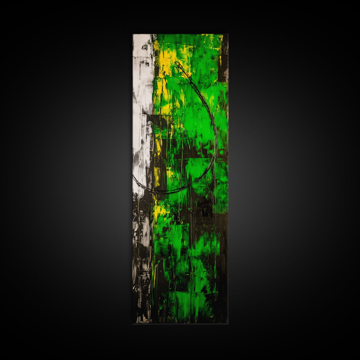 Abstract Green Artwork, Black and Yellow Modern Art, Minimalist Texture Painting, Contemporary Wall Art, Office Decor, Canvas Print