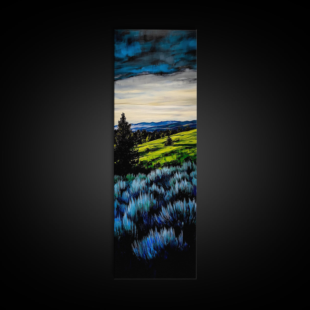 Rolling Hills, Blue and Green Landscape Art, Farmhouse Wall Decor, Modern Countryside Painting, Living Room or Office Art, Canvas Print