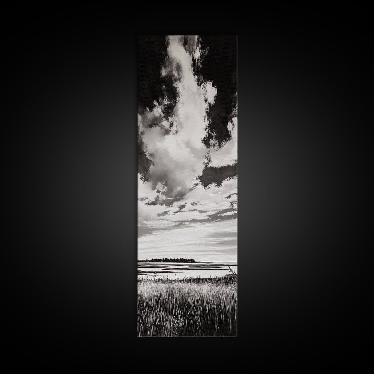 Black and White Sky, Cloudscape Wall Art, Minimalist Artwork, Nature Landscape Painting, Office or Bedroom Decor, Framed Canvas Print
