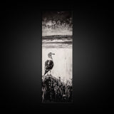 Seagull Portrait, Ocean Waves, Black and White, Framed Canvas Print, Coastal Art, Minimalist Decor, Modern Office Wall Art, Beach House Art