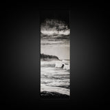 Stormy Waves, Ocean Landscape, Black and White, Framed Canvas Print, Coastal Wall Art, Modern Office Decor, Minimalist Seascape Painting