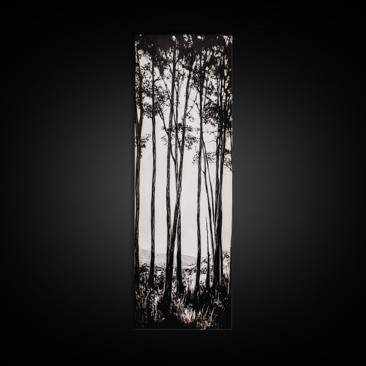 Tall Trees, Monochrome Forest, Tranquil Landscape, Framed Canvas Print, Nature Wall Art, Rustic Cabin Decor, Modern Minimalist Art