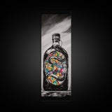 Snake in Bottle, Surreal, Dark Art, Framed Canvas Print, Gothic Home Decor, Unique Gift, Mysterious Artwork, Living Room Wall Art