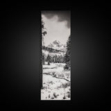 Winter Landscape, Snowy Mountains, Canvas Print, Black and White Photography, Rustic Home Decor, Cozy Cabin Wall Art, Nature Photography