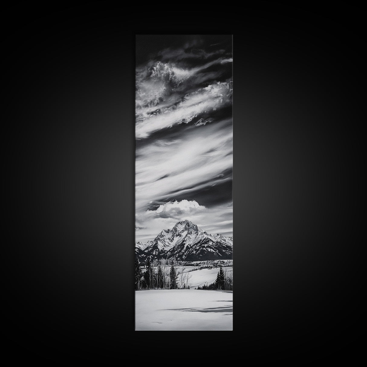 Majestic, Mountain, Black and White, Framed Canvas Print, Sky Photography, Minimalist Wall Art, Home Office Decor, Living Room Artwork