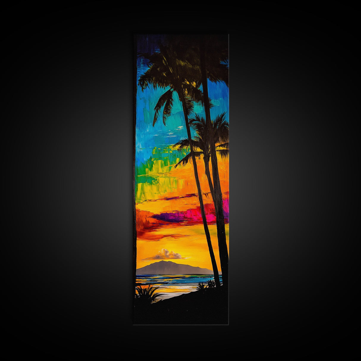 Palm Trees, Sunset, Ocean, Canvas Print, Tropical Wall Art, Vibrant Seascape, Beach House Decor, Exotic Landscape Painting