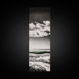 Coastal Waves, Black and White, Green Wave, Framed Canvas Print, Modern Beach Wall Art, Minimalist Ocean Decor, Living Room Art
