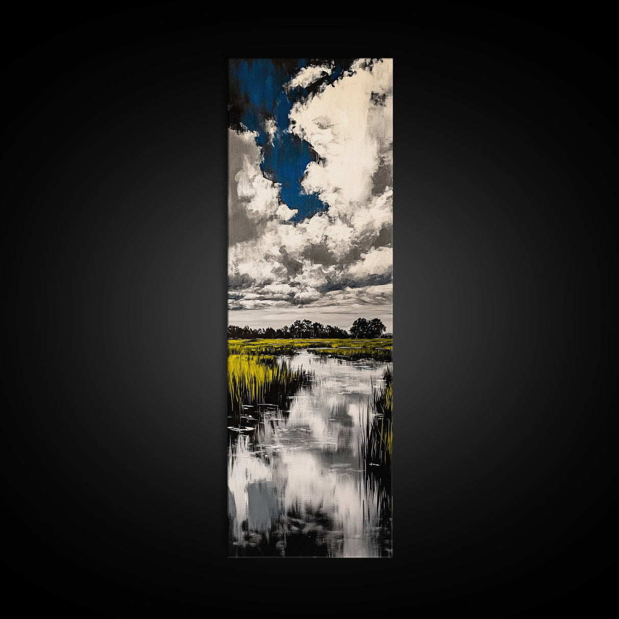 Marshland Scene, Nature Reflection, Blue Sky, Canvas Print, Rustic Landscape Art, Farmhouse Wall Decor, Entryway Nature Art